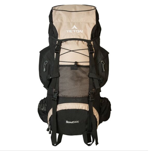 Teton Sports Scout 3400 Waist Frame Hiking Backpack Black Beige Camping Bag EUC - Picture 1 of 13